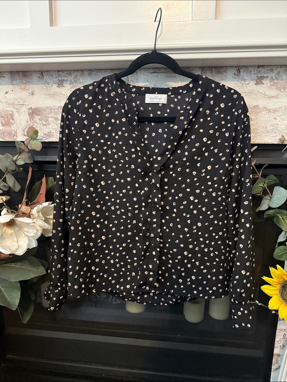 Kaileigh Black Blouse with Cream Dot Print